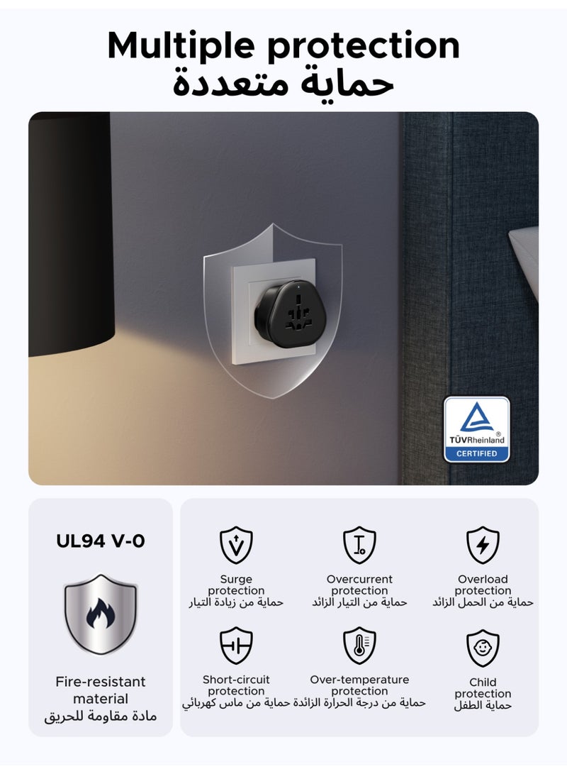 يو جرين محول كهربائي عالمي إلى الإمارات العربية المتحدة/دبي/المملكة المتحدة/السعودية/الاتحاد الأوروبي/ألمانيا، قابس سفر ثلاثي الأطراف، محول مقبس عالمي للسفر لرحلات العمل والعطلات والفنادق والمطارات - Image 3